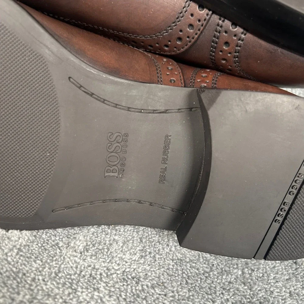 Hugo Boss Wingtip Brogue Derby Oxford Dress Shoes Brown Leather 50211001 Mens 9